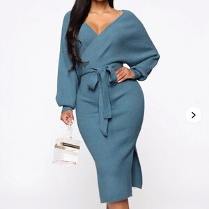 Women’s Sweater Midi Dress - Dusty Blue XL